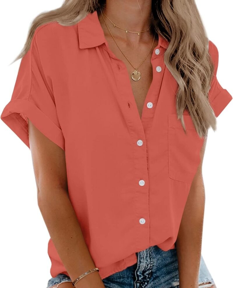V-Neck Collared Short-Sleeve Shirt — With Pocket Design | Solid Color Versatility | Business Casual Commuter Top