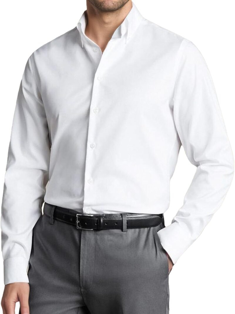 Mens Dress Shirt Long Sleeve Stain Shield Solid Stretch Button Down Shirts Business Date Casual Shirts