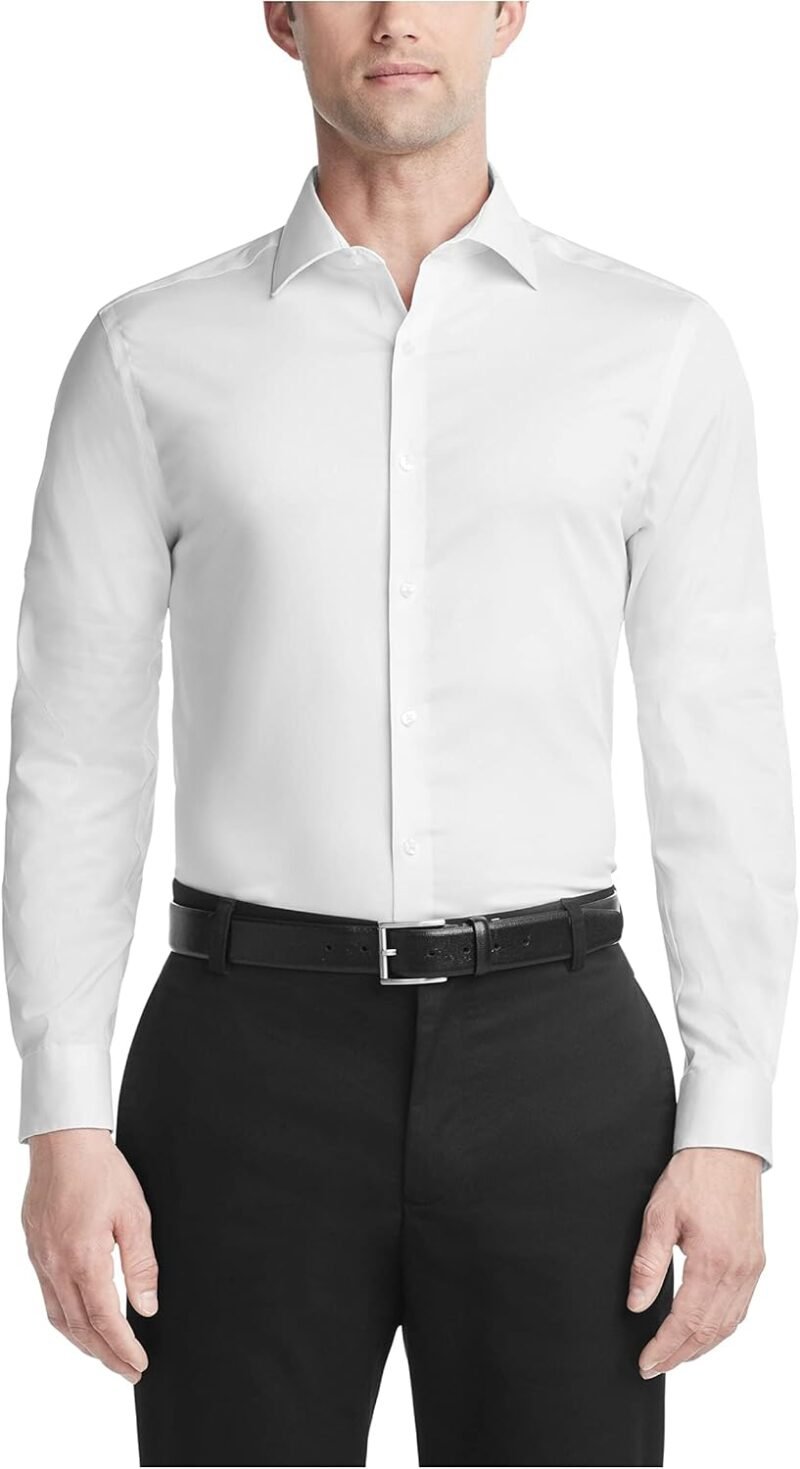 Men Dress Shirt Slim Fit Ultra Wrinkle Free Flex Collar Stretch