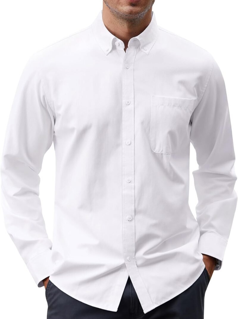 Men's Oxford Shirt Solid Casual Button Down Collar Shirts Long Sleeve Dress Shirts with Pocket