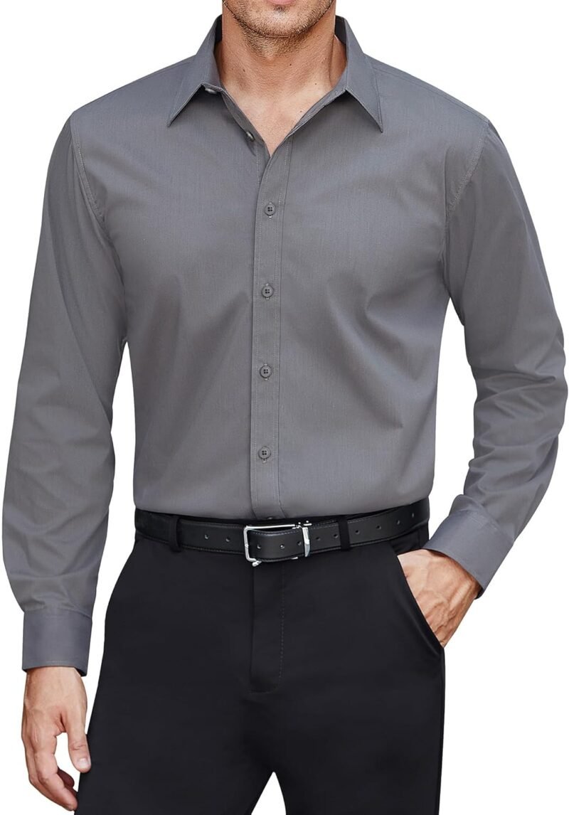 Men's Dress Shirts Stretch Stain Shield Long Sleeve Solid Formal Shirt Business Casual Button Down Shirts