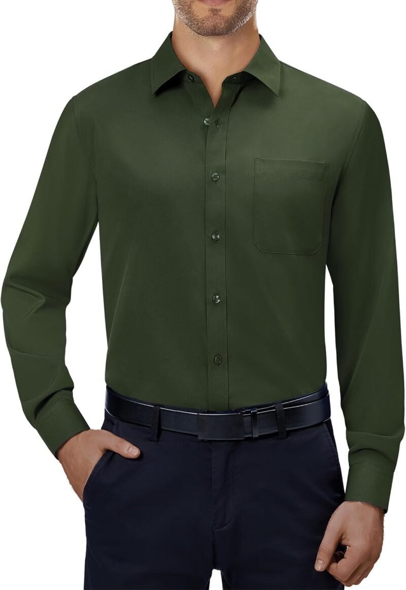 Mens Dress Shirts 4-Way Stretch Long Sleeve Collared Casual Solid Wedding Dating Button Down Shirt
