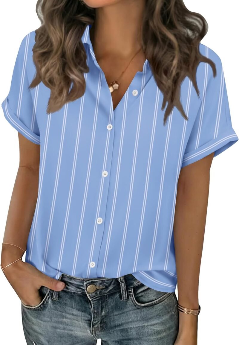 Summer Short-Sleeve Button-Down Shirt — Solid or Striped Options | Casual Commuter Style | Versatile Business Top