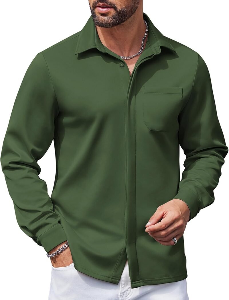 Men's Long Sleeve Wrinkle Free Shirts Casual Button Down Shirts Untucked Dress Shirt