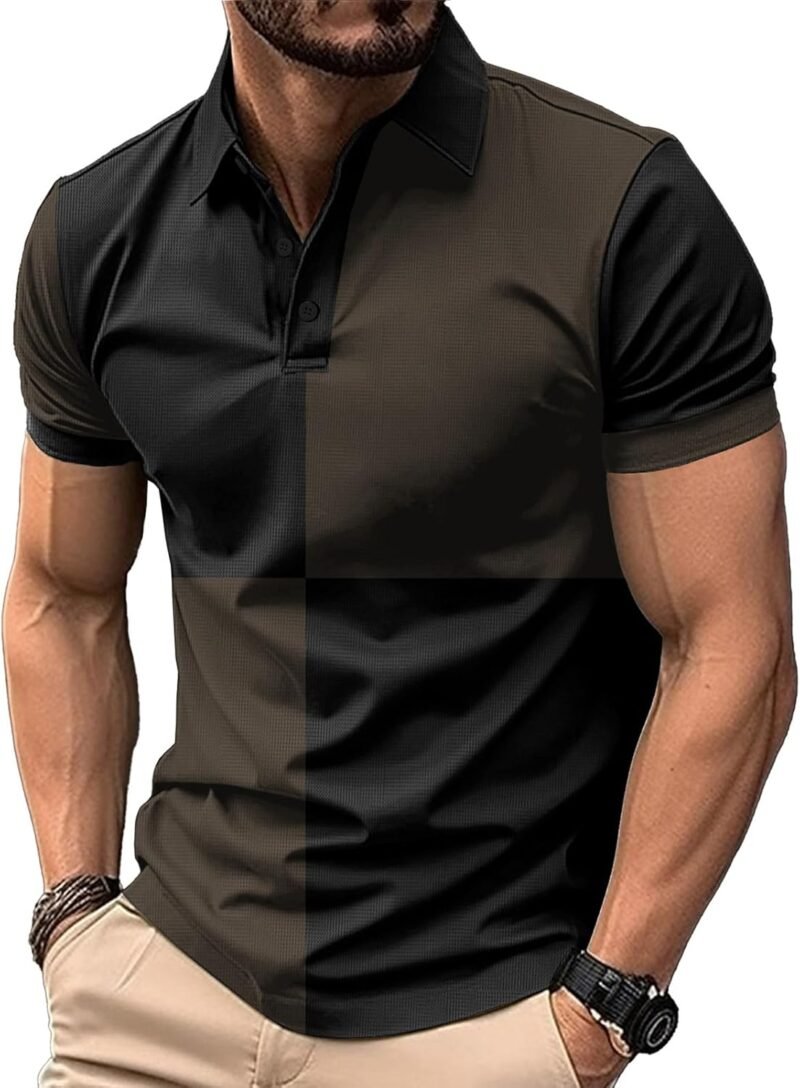 Men's Polo Shirts Short Sleeve  Casual Polo T Shirt Color Block Slim Fit Summer Collared Golf Shirts