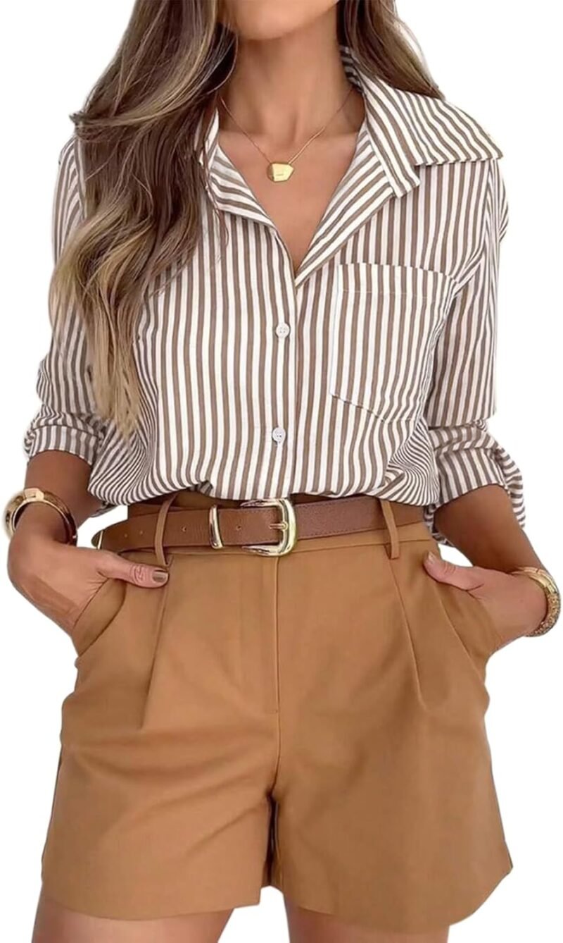 Striped Long-Sleeve Shirt — Collared with Pocket | Office & Commuter Wear | Suitable for Both Casual & Professional Settings