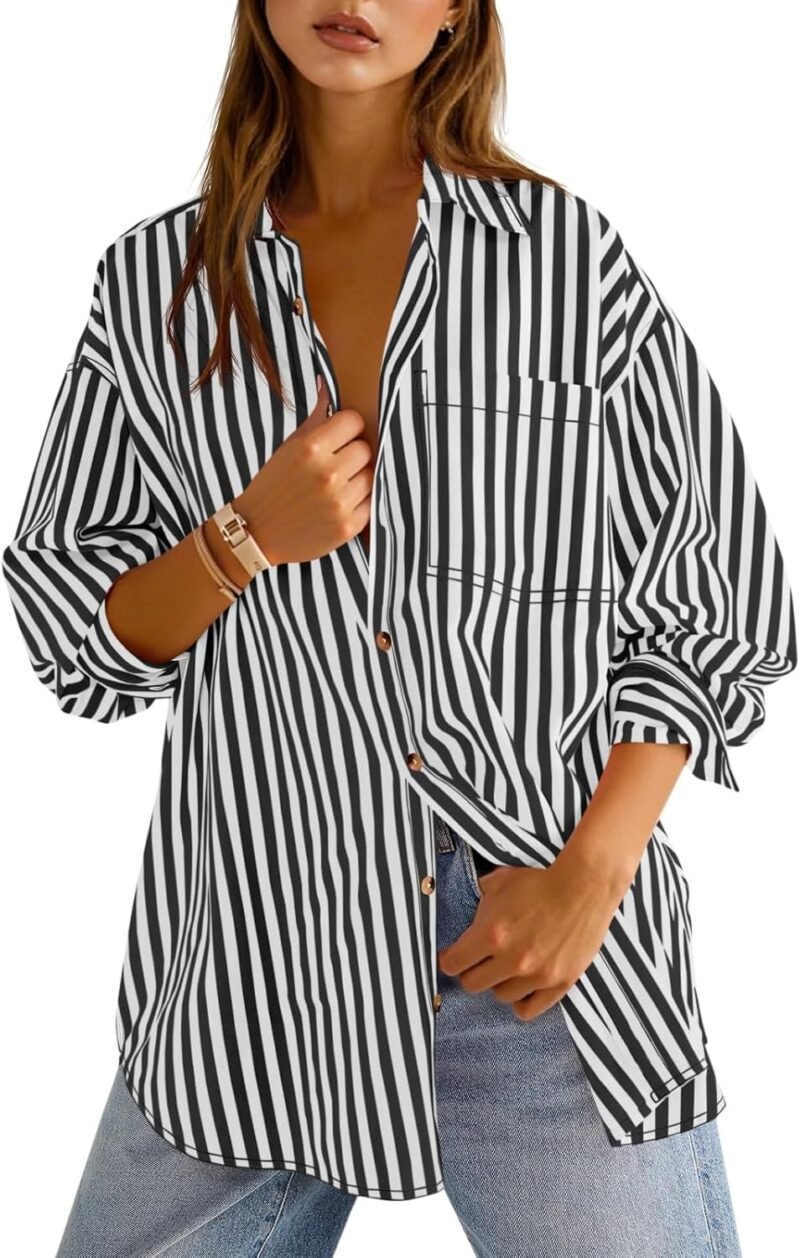 Boyfriend-Style Relaxed Striped Shirt — Long Sleeve with Collar | Commuter & Casual Wear | Versatile Fit