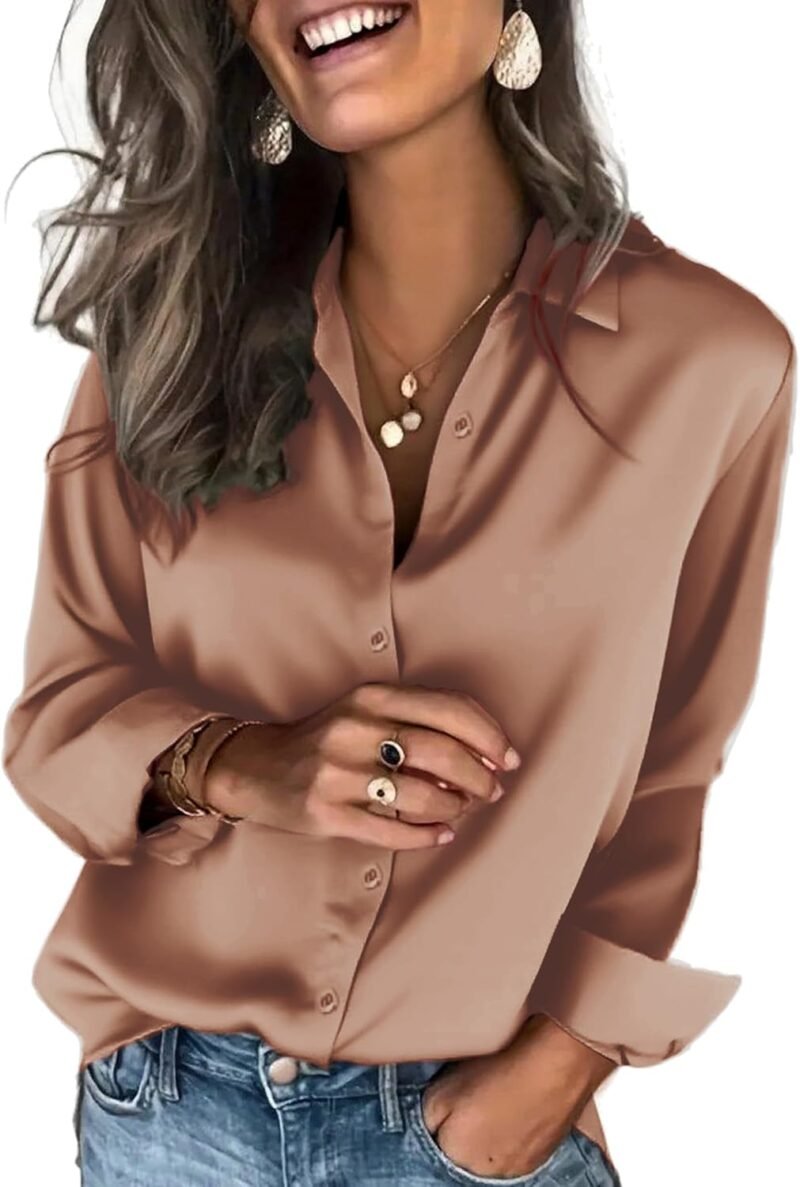 Silky Satin Long-Sleeve Shirt — Button-Front Design | Dual Business & Casual Wear | Lustrous, High-Quality Fabric