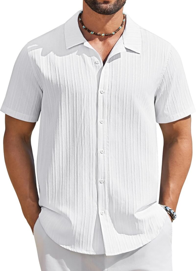 Men's Short Sleeve Casual Button Down Shirts Textured Summer Beach Shirt