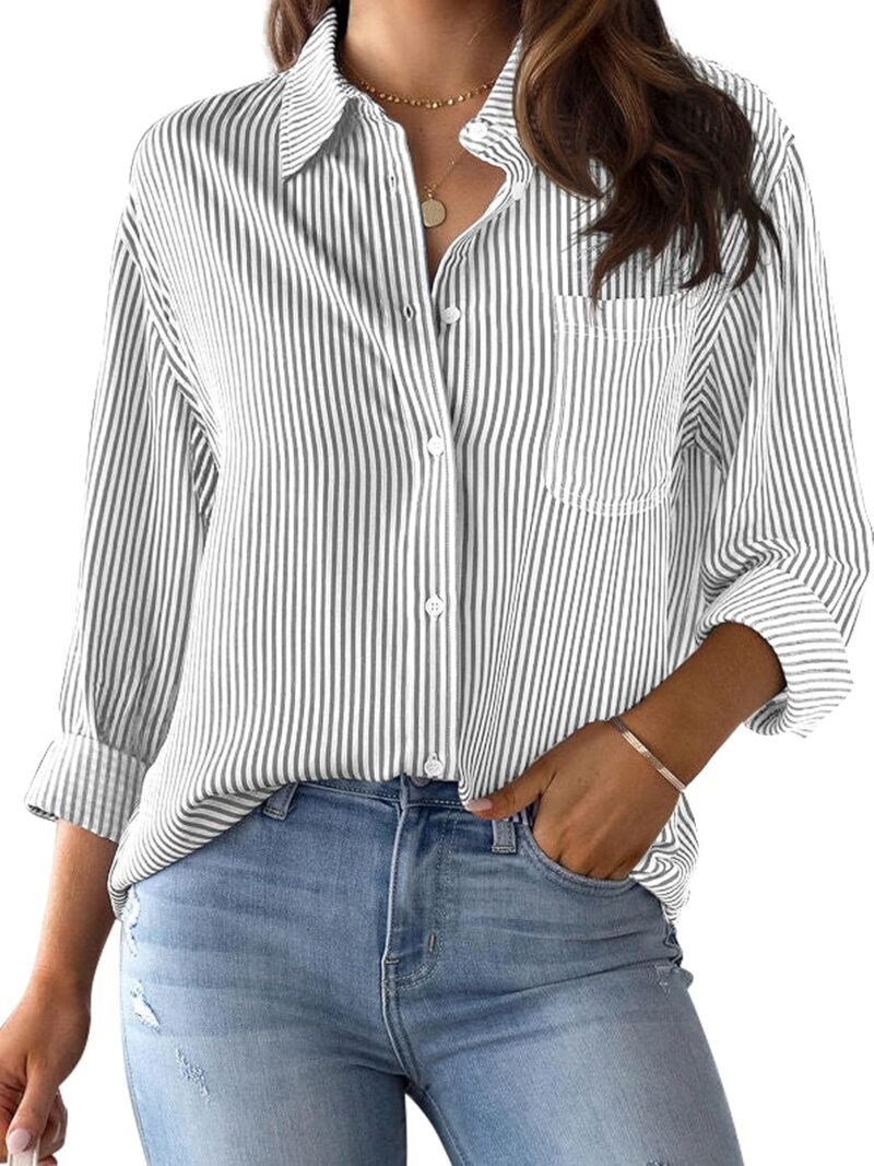 Level 4 Wrinkle-Resistant Striped Long-Sleeve Shirt — Collared with Pocket | Non-Iron & Easy Care | Business Commuter Essential