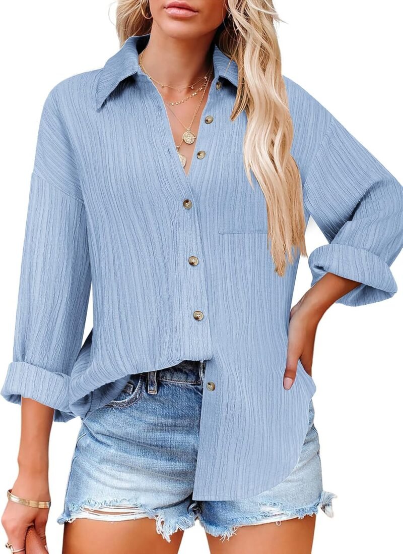 Textured Collared Long-Sleeve Shirt — With Pocket Design | Refined Casual Look | Versatile for Office & Commuting