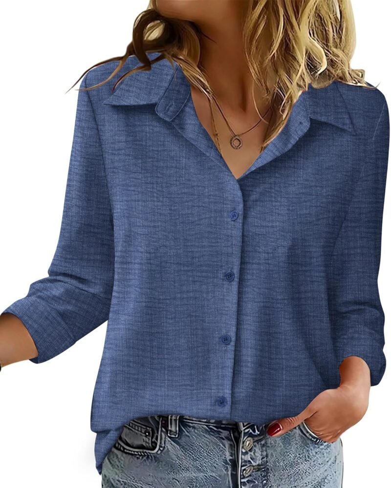 Refined Long-Sleeve Button-Down Top — Lightweight Solid or Print Options | Business Casual & Daily Wear